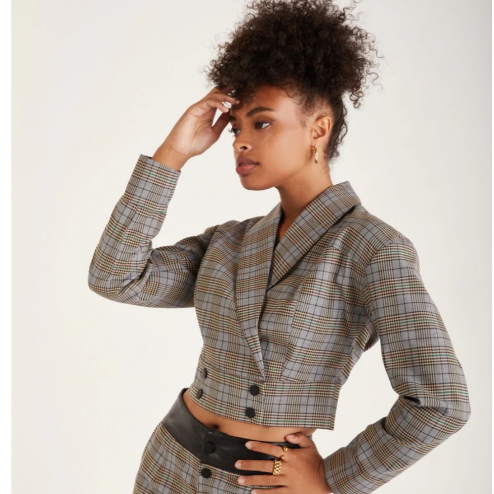 Backyard Roses Delilah Plaid Crop Jacket - Picture 3 of 10